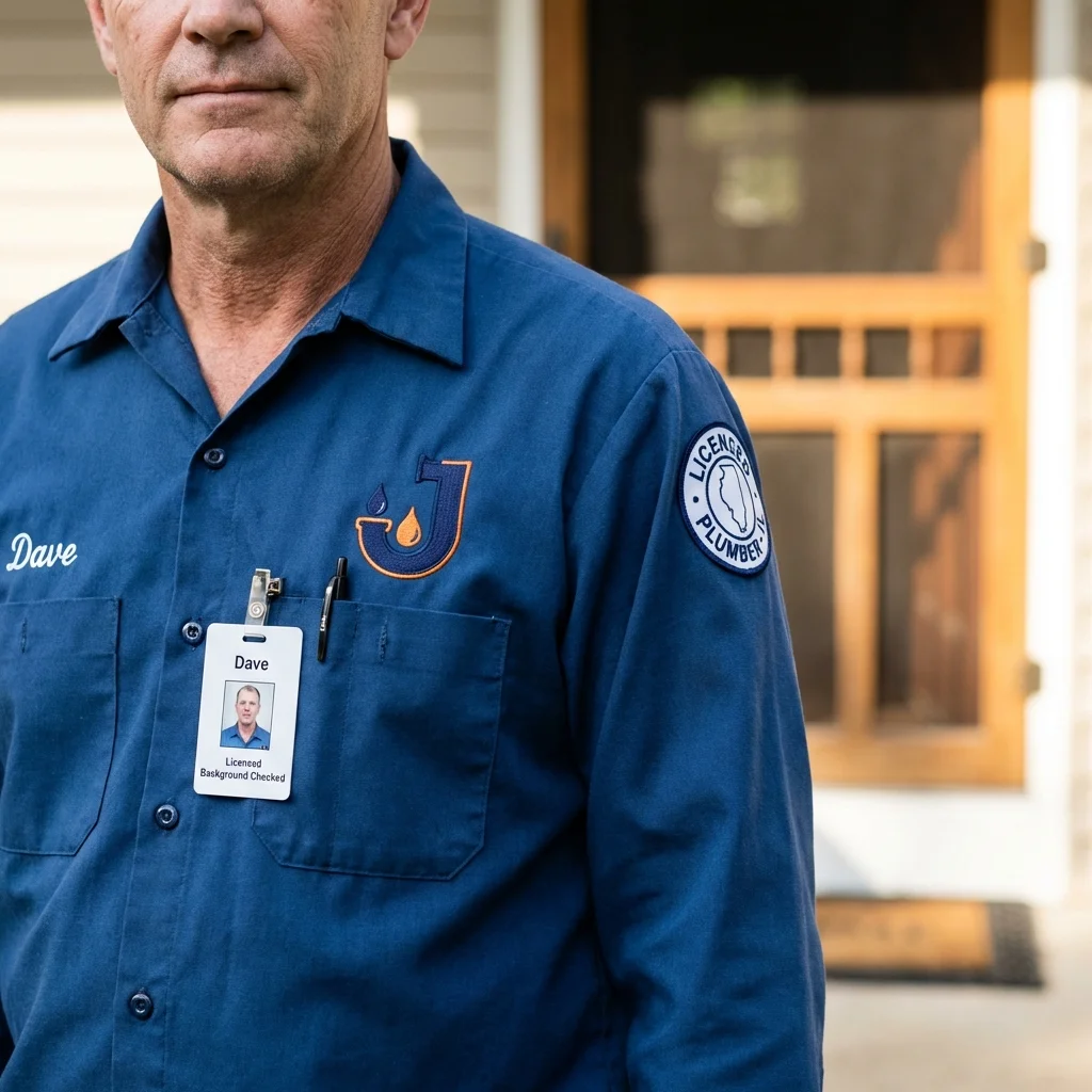 Licensed plumber showing ID badge in Rochelle, GA