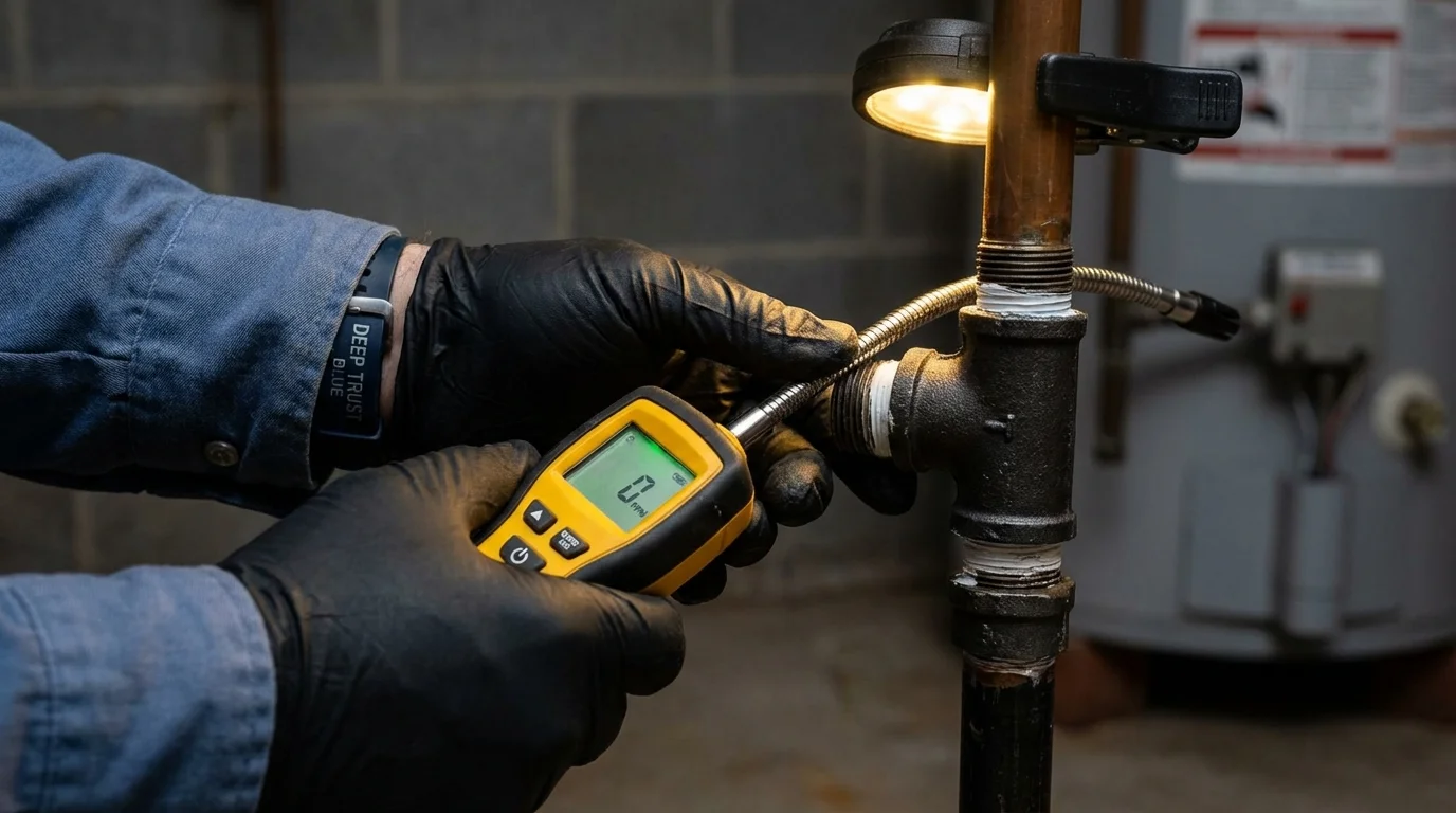 Gas leak detection with electronic sniffer by Johns Plumbing LLC in Rochelle