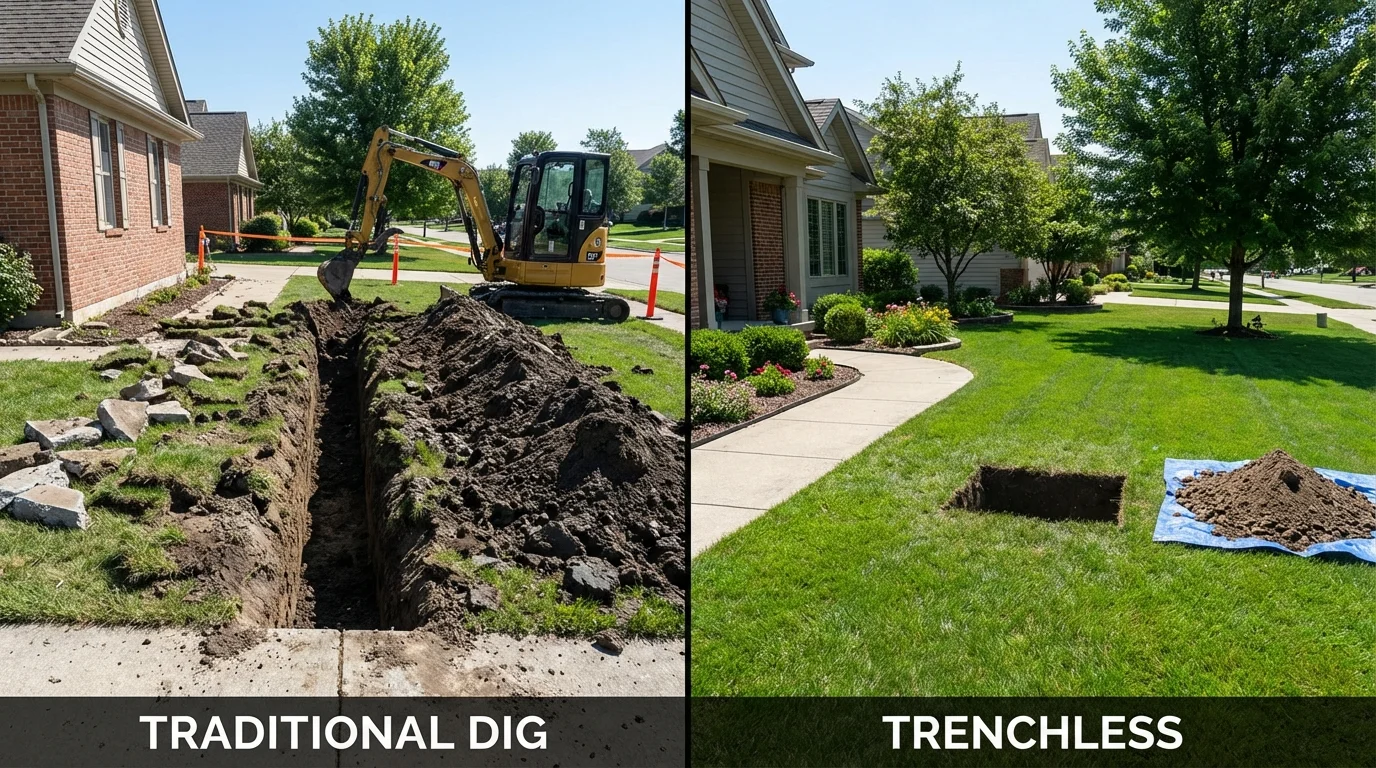 Trenchless sewer repair with minimal yard damage versus traditional excavation in Rochelle, GA